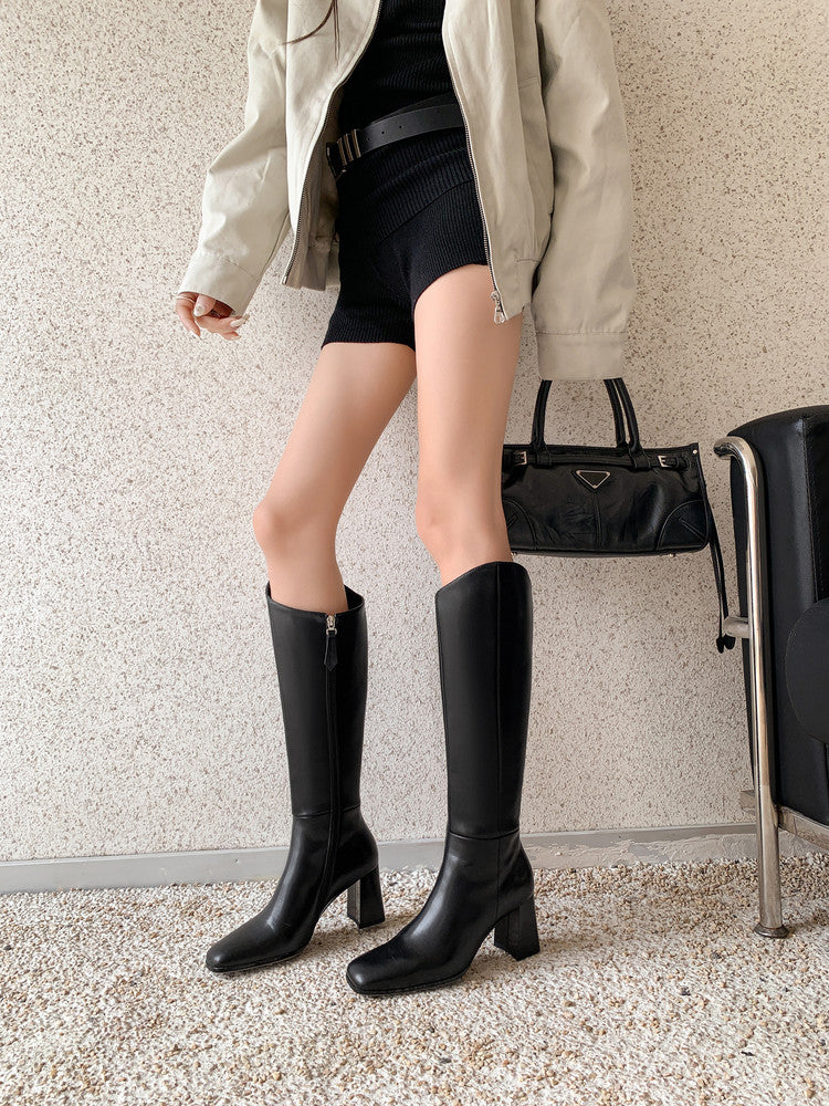 Karin Luna In Stock Spot Goods  Chunky Heel Side Zipper Riding Boots