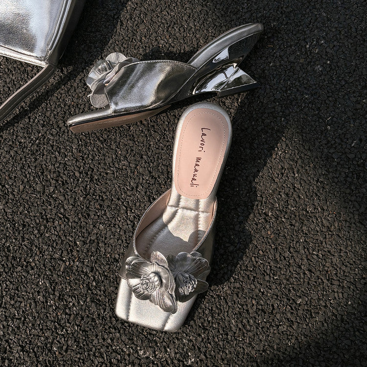 Karin Luna In Stock Spot Goods Camellia Classic style retro square toe shaped heel slippers