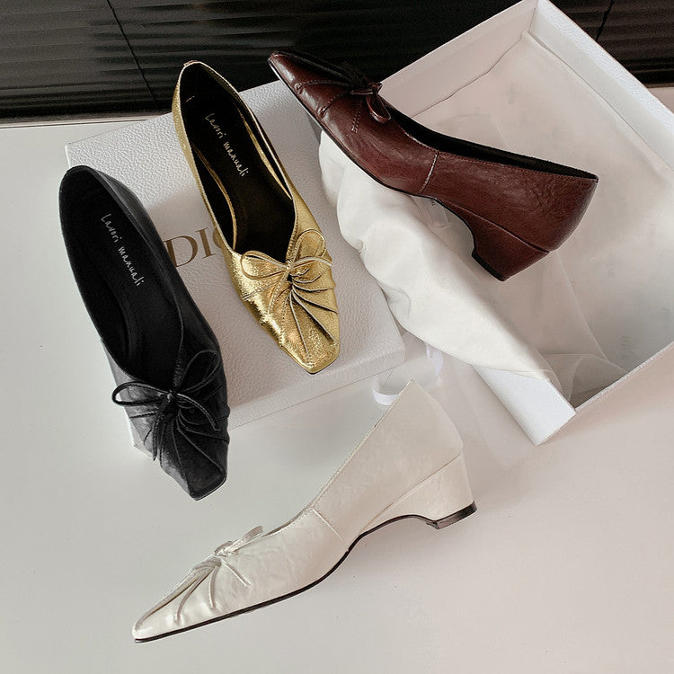 Karin Luna French Style Wrinkled Square Toe Height-Increasing Flats