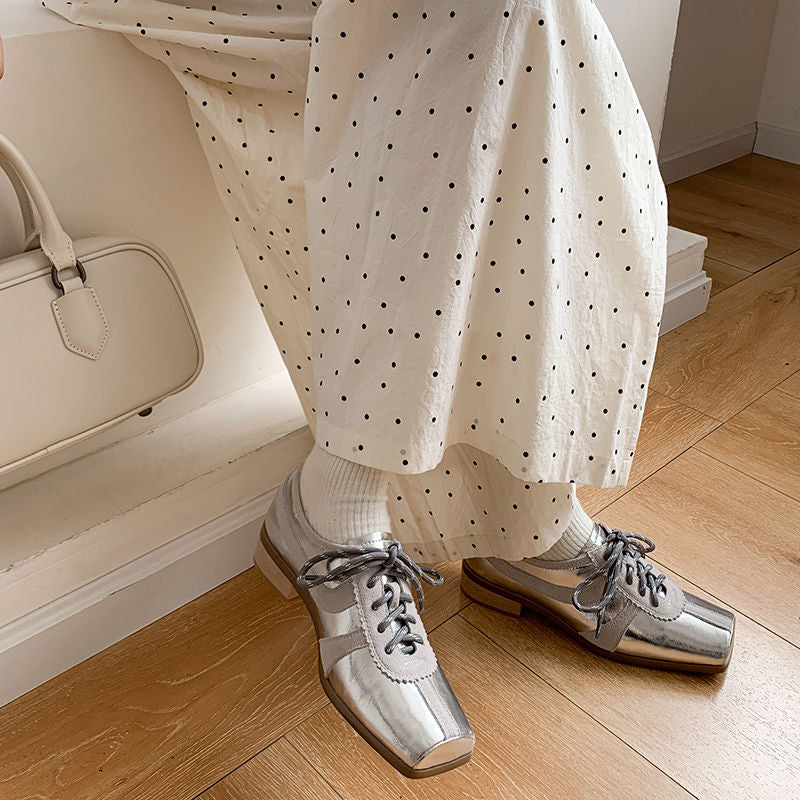 Karin Luna In Stock Spot Goods   Pig Nose Thin Strap Square Toe Patchwork Single Shoes