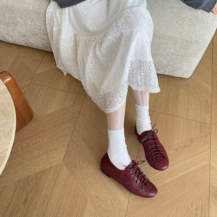 Karin Luna In Stock In Stock   Xiaohongshu Hot-Selling Lace-Up Round-Toe Deep Mouth Single Shoes