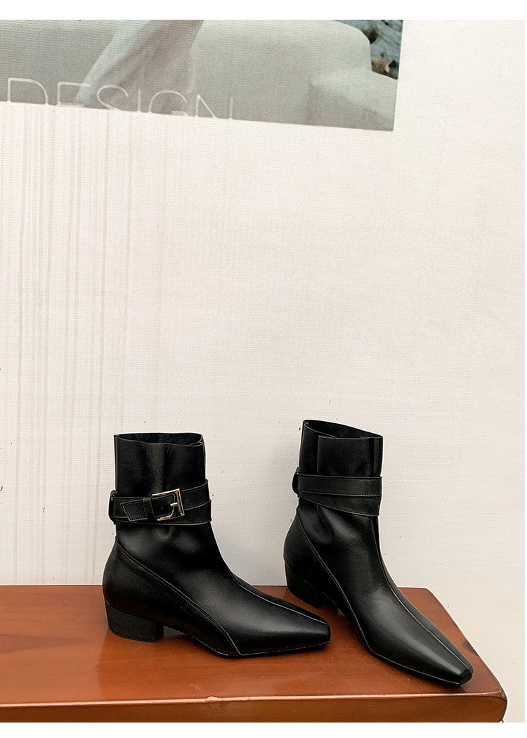 Karin Luna In Stock In Stock Hot-Selling Basic Old Money Style Retro Belt Buckle Short Boots