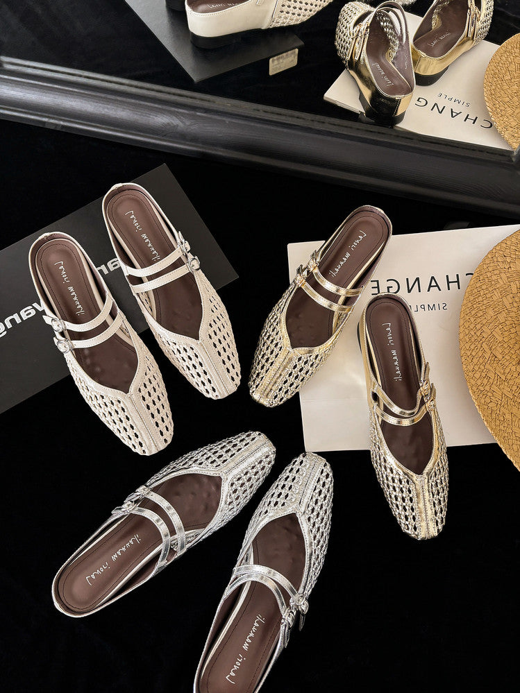 Karin Luna In Stock Spot Goods Hollow Woven One-Strap Closed-Toe Slippers