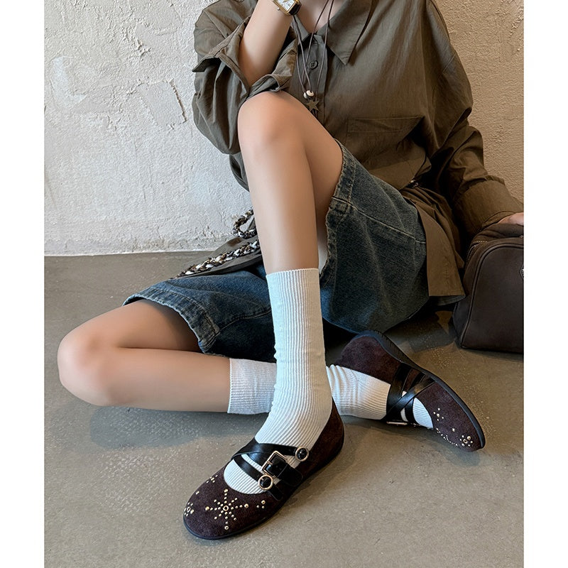 Karin Luna In Stock Spot Goods Studded Rivet Hidden Wedge Mary Jane Shoes