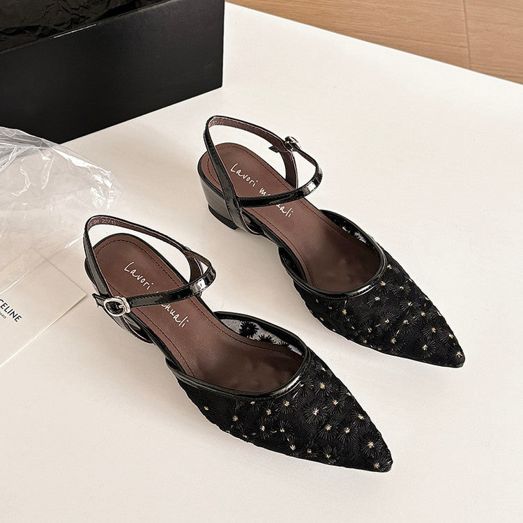 Karin Luna In Stock Spot Goods Embroidered Daisy Sheepskin Mesh Elegant Closed-Toe Slippers