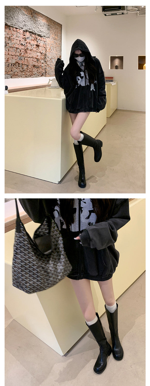 Karin Luna Basic Versatile Style Round Toe Chunky Heel Long Boots
