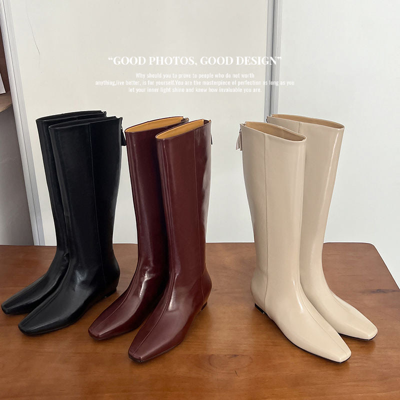 Karin Luna Minimalist Style Square-Toe Hidden Heel Long Boots