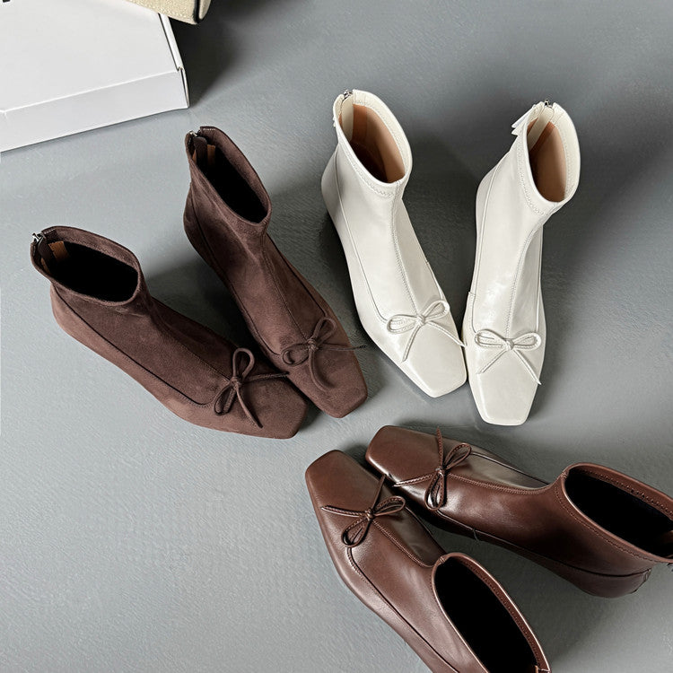 Karin Luna French Style Square Toe Bowknot Hidden Wedge Slim Boots