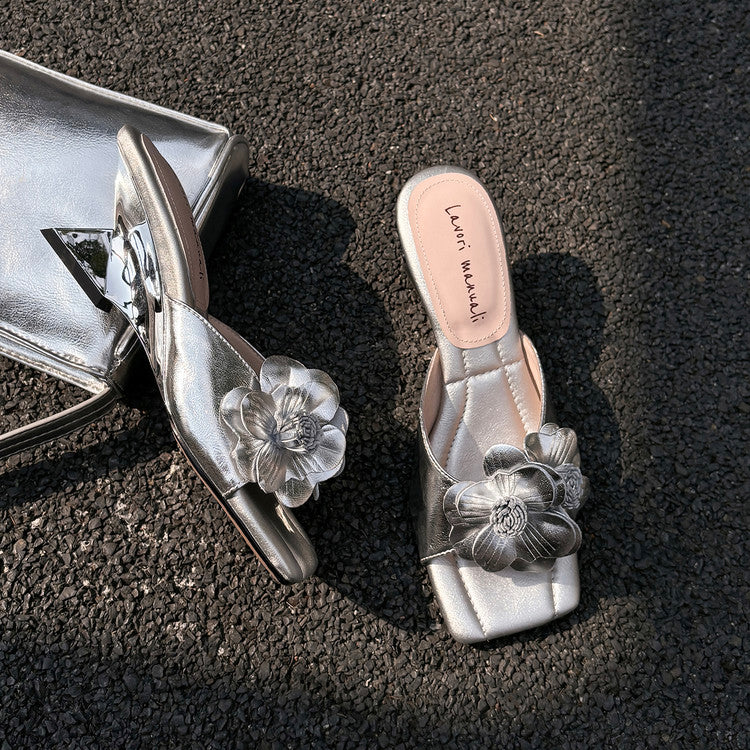 Karin Luna In Stock Spot Goods Camellia Classic style retro square toe shaped heel slippers