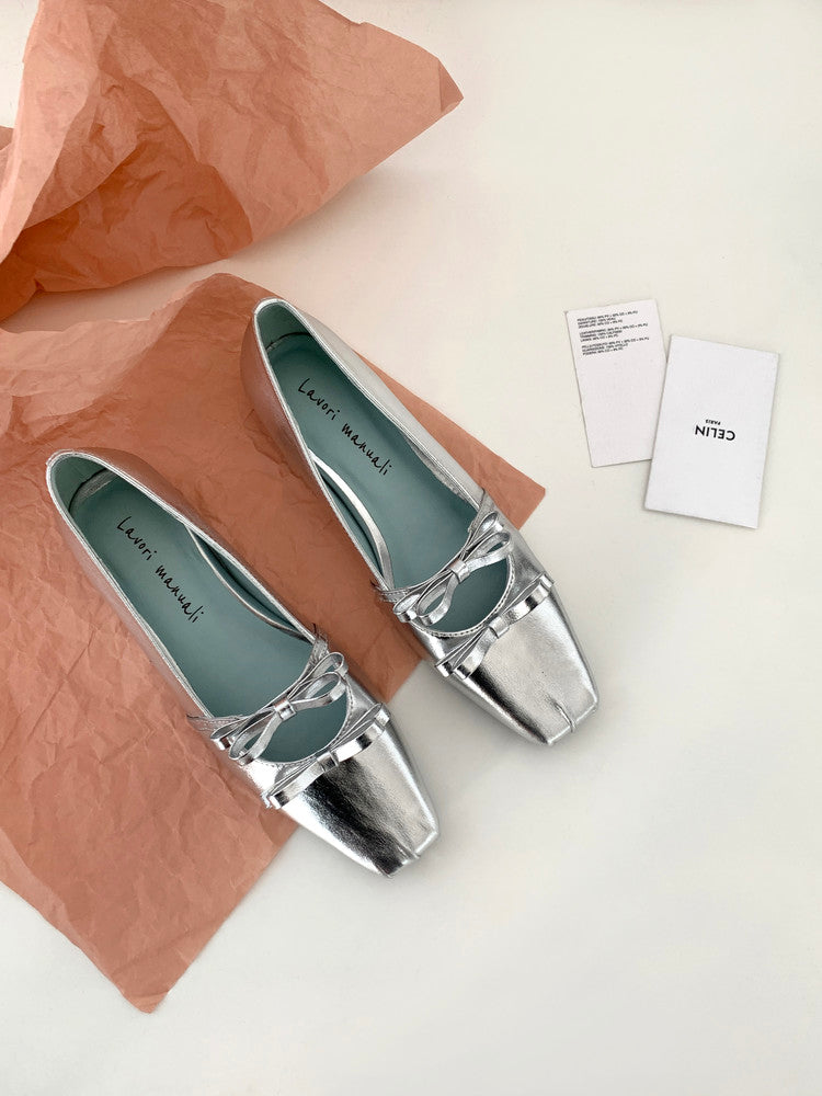 Karin Luna In Stock Spot Goods  Hot-Selling Element Bowknot Square-Toe Color-Block Height-Increasing Flats