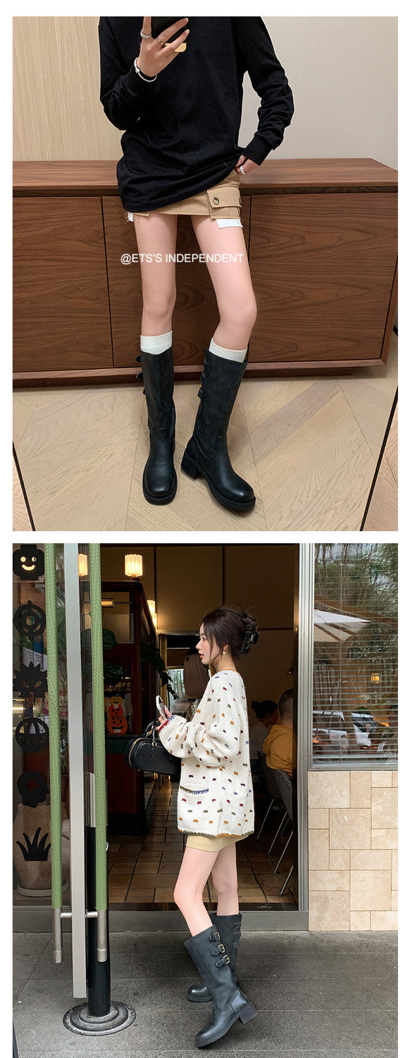 Karin Luna In Stock In Stock Thigh Circumference Belt Buckle Thick Sole Rider Boots