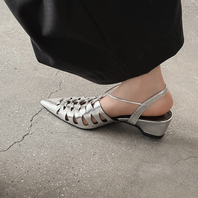 Karin Luna Braided Style ~Cross-woven Pointed Toe Closed-toe Sandals