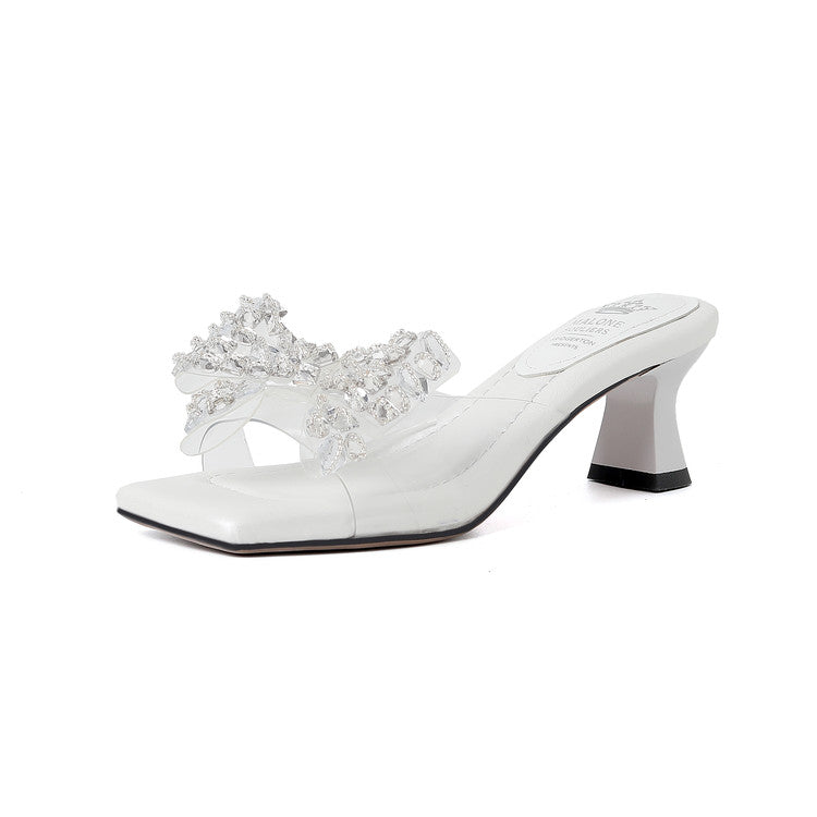 Karin Luna In Stock In Stock Transparent Bow Square Toe Suede Open Toe Sandals