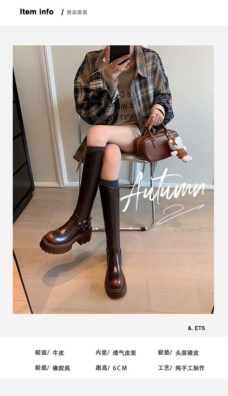 Karin Luna In Stock In Stock Slimming Diagonal Cut Tube Top  Best-selling in stock Retro Metal Buckle Thick-Soled Long Boots