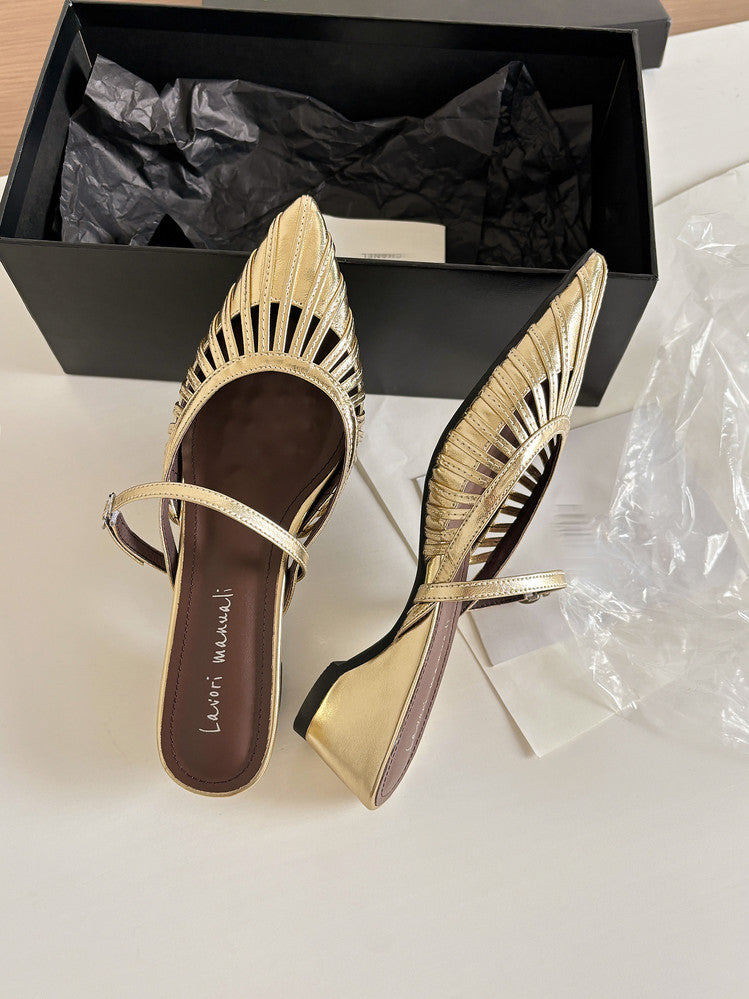 Karin Luna Casual Feel~In stock Pointed Toe Hollow Design Note Pointed Toe Slippers