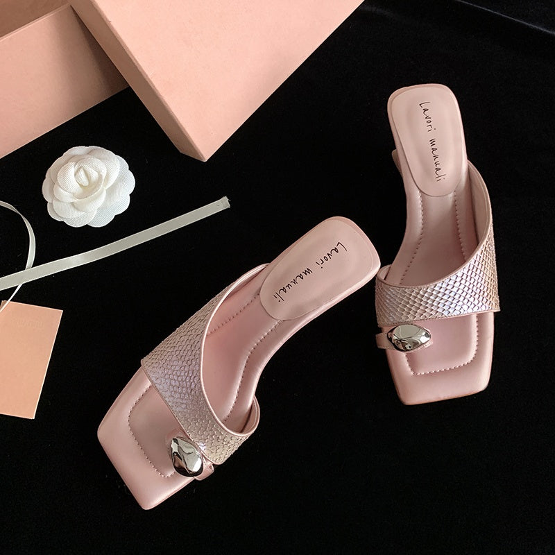 Karin Luna Fish Skin Series~Minimalist Square Toe Popular Irregular Heel Slippers