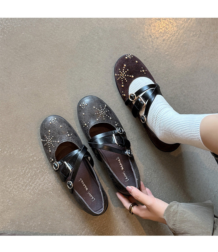 Karin Luna In Stock Spot Goods Studded Rivet Hidden Wedge Mary Jane Shoes