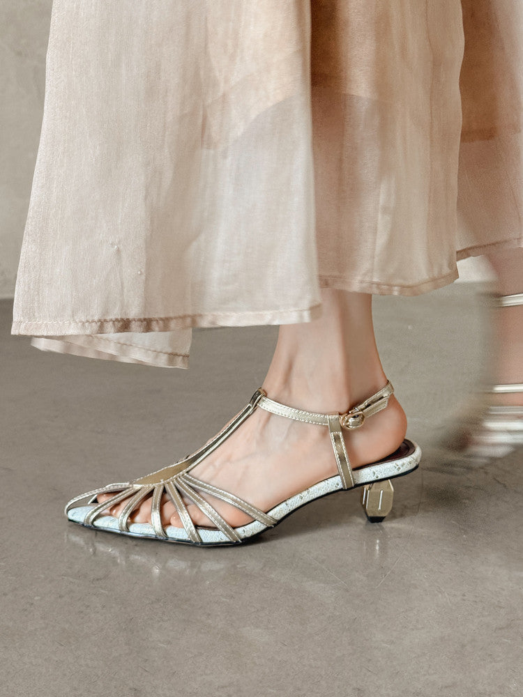 Karin Luna In Stock Spot Goods Open-toe French Style Metal Heel Sandals