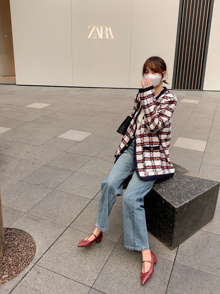 Karin Luna is a perfect Korean drama heroine~French Retro Style Full leather inside and out Pointed Bowknot