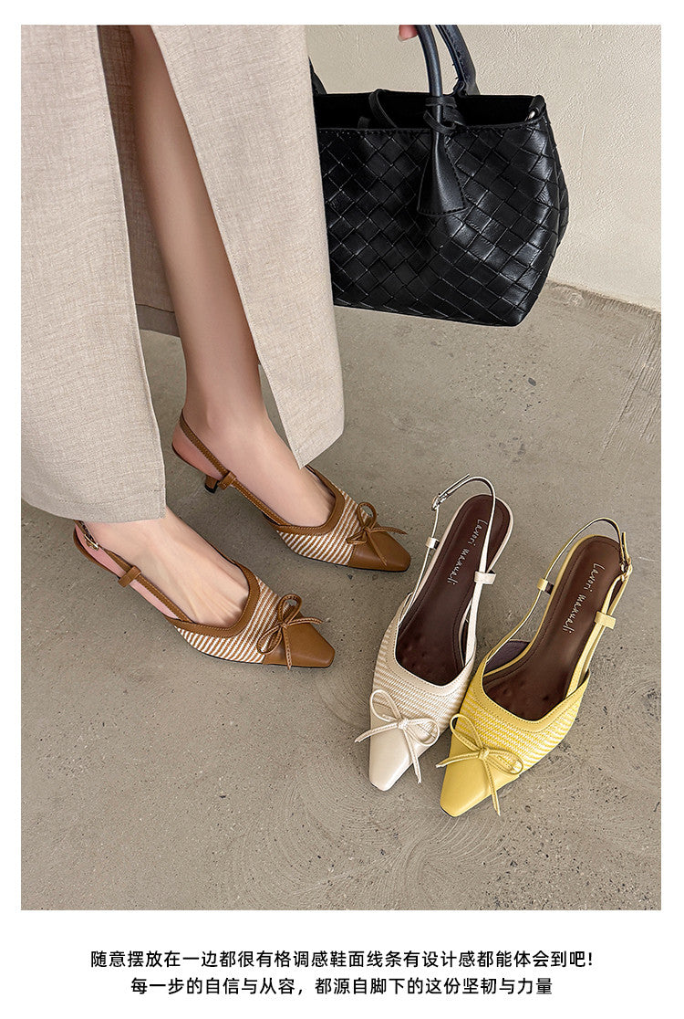 Karin Luna In Stock Spot Goods Braided Style Elegant Thin Heel Pointed Toe Closed-Toe Sandals