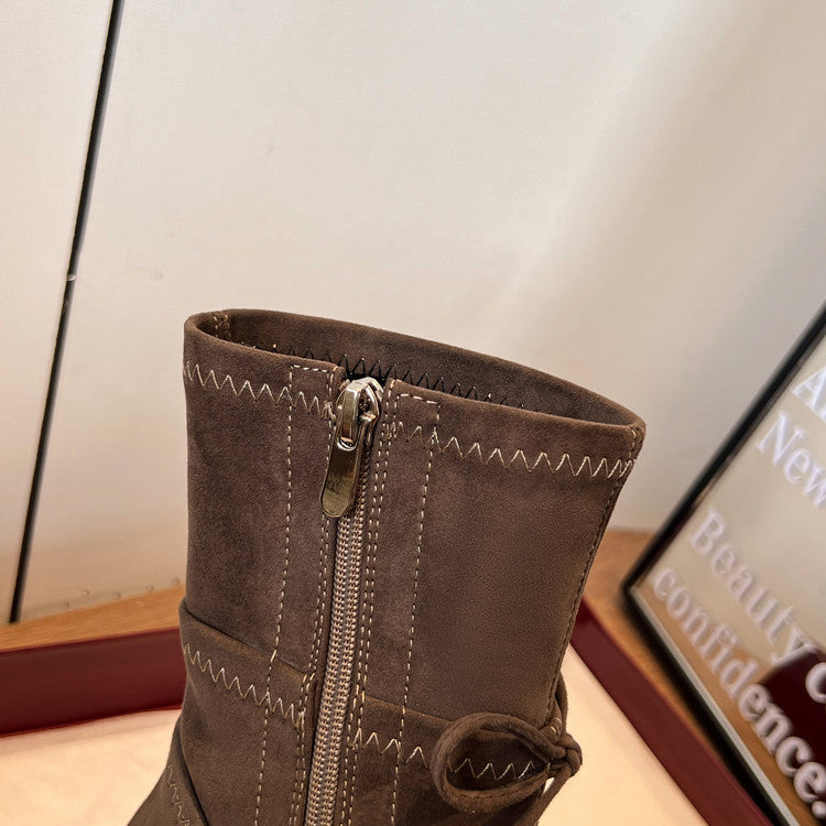 Karin Luna In Stock Spot Goods Hot-Selling Sweet Standard Bow Round-Toe Slim Short Boots