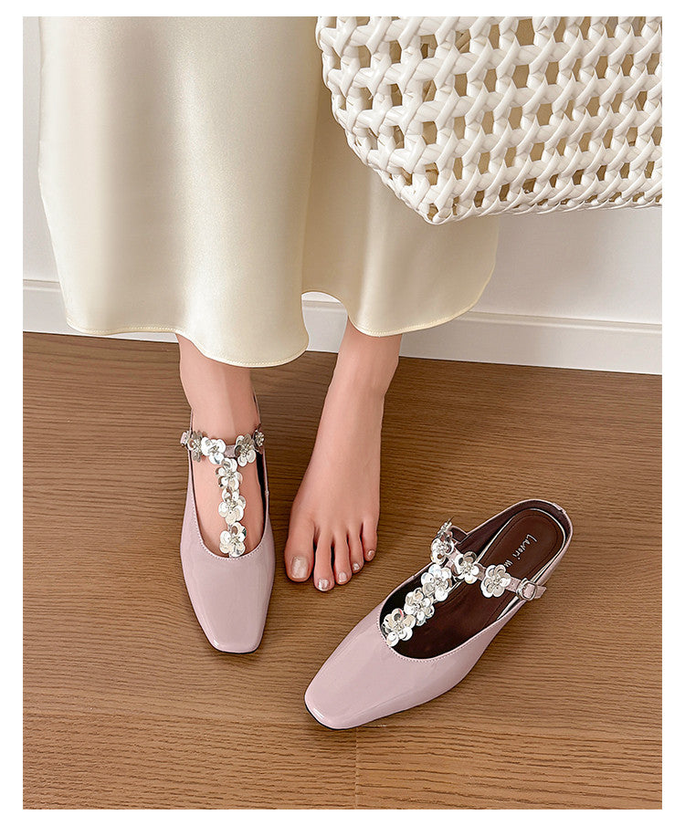 Karin Luna In Stock Spot Goods  T Handmade Sequin Flower Square Toe Height-Increasing Closed-Toe Slippers