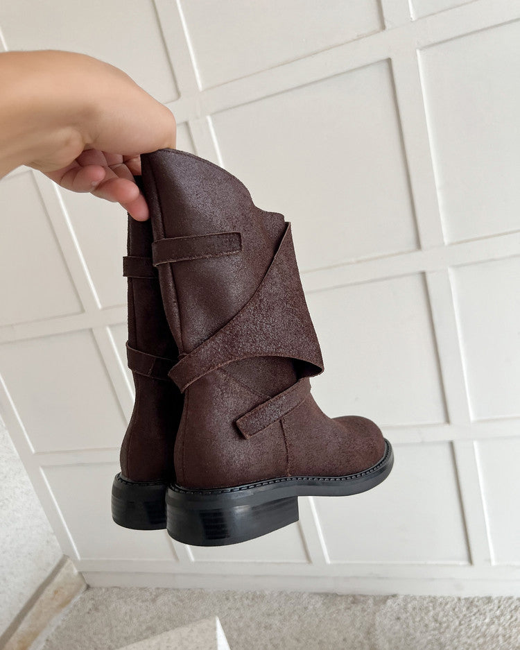 Karin Luna In Stock Spot Goods  Super textured Lazy Style Thick-Soled Ankle Boots