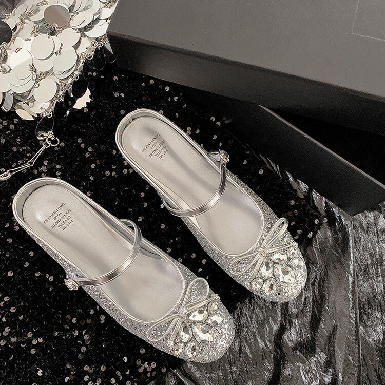 Karin Luna In Stock In Stock  Rhinestone One-Strap Round-Toe Slip-On Height-Increasing Soft Slippers