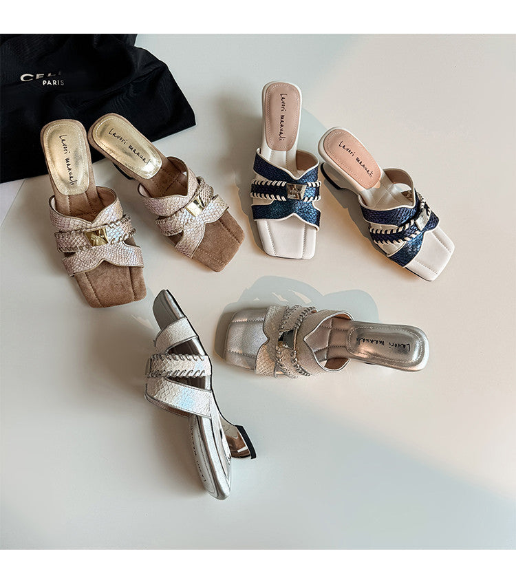 Karin Luna Fish Skin Series~ Hot-selling Square-Toe Slippers with Built-in Traffic
